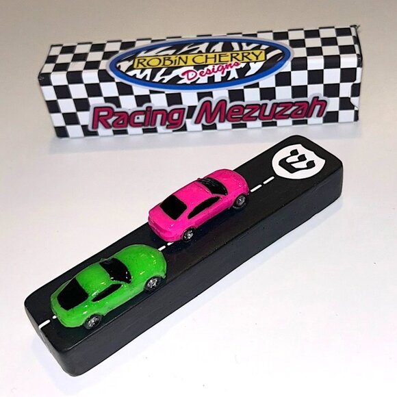 New Custom Handmade 3D Racing Mezuzah with Matching Checkerboard Gift Box - Picture 4 of 7